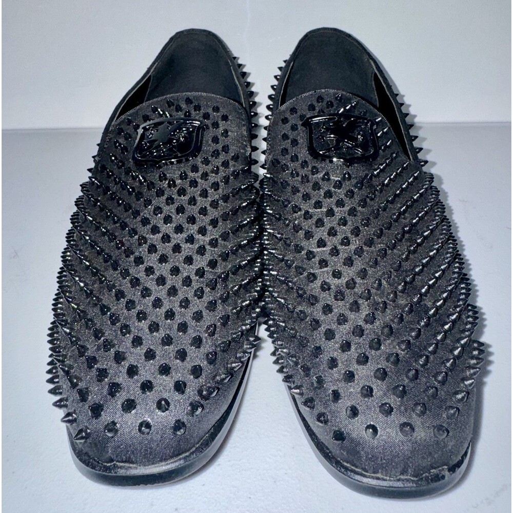 Stacy Adams Black Studded Slip-On Dress Loafers Synthetic Round Toe Men US 9.5